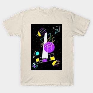 80s Black and Neon Purple Retro Geometric Shapes T-Shirt